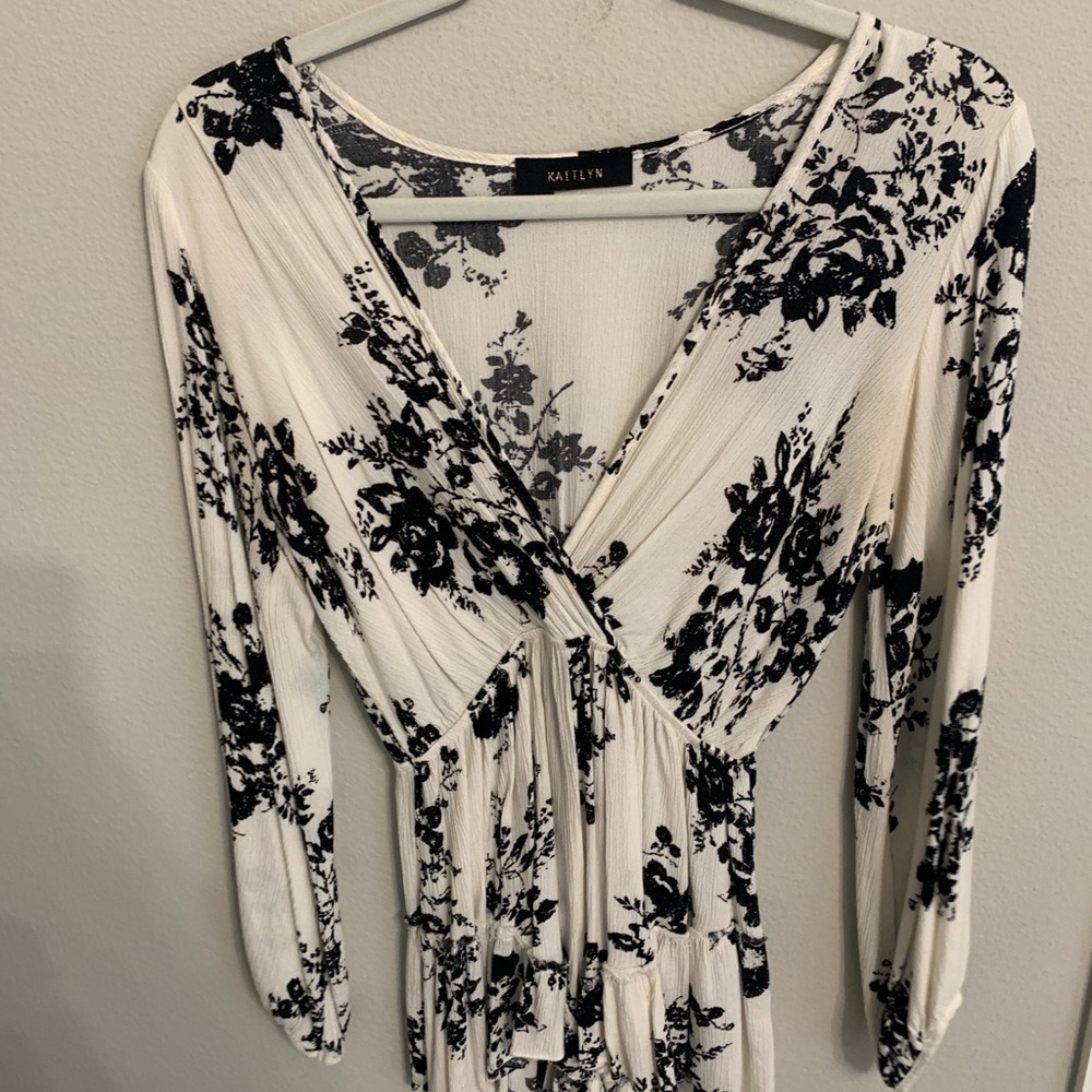 Black and White Floral Print Romper